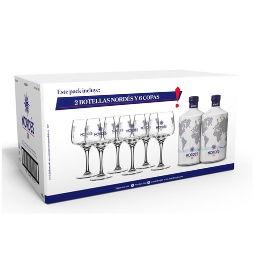 ESTUCHE GIN NORDES 40° X2 + 6 COPAS