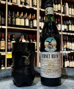 FERNET BRANCA 750ML + VASO VIDRIO NEGRO LOGO (SIMIL BOTELLA CORTADA)
